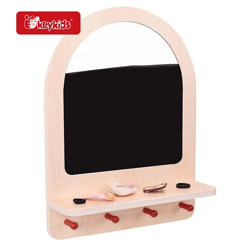 2026 Arched Wooden Wall-Mounted Makeup Mirror with Shelf and Hooks, Montessori Pretend Play Vanity Mirror for Kids W10L222